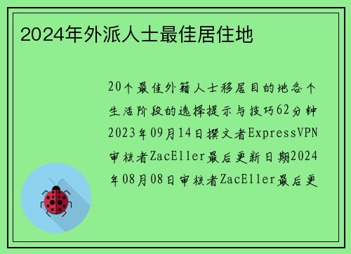 2024年外派人士最佳居住地 